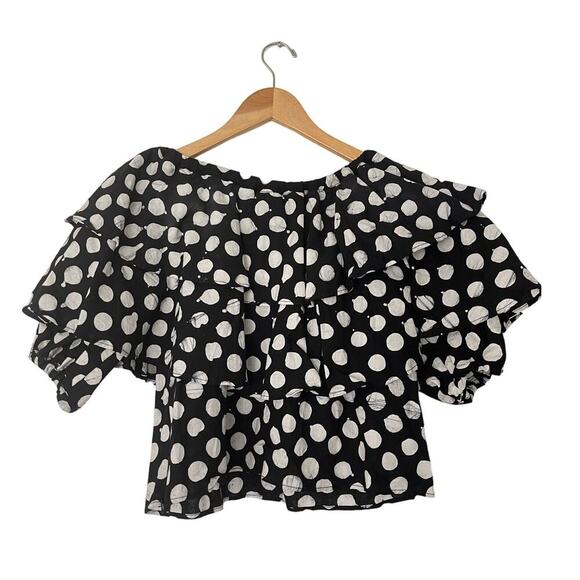 NWT Studio 189 Polka Dot Print Off The Shoulder Ruffle Top Size Small - Picture 3 of 5